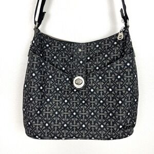 Baggallini Crossbody Bag Black Gray White Fabric Interior Wallet Pockets Travel